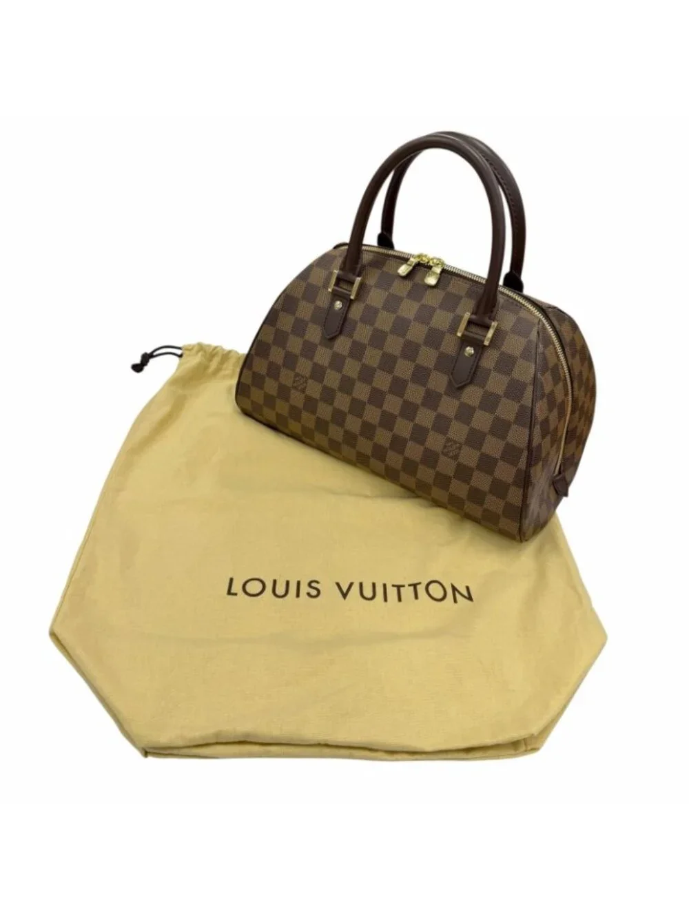 Louis Vuitton Riviera Damier Canvas Leather Handbag Brown Gold